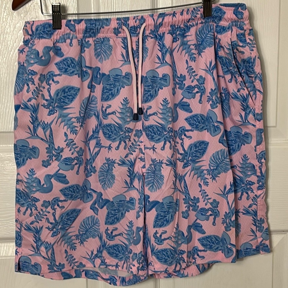 Peter Millar Seaside Snake Garden Swim Trunk Pink and Blue size XL Mesh Lined